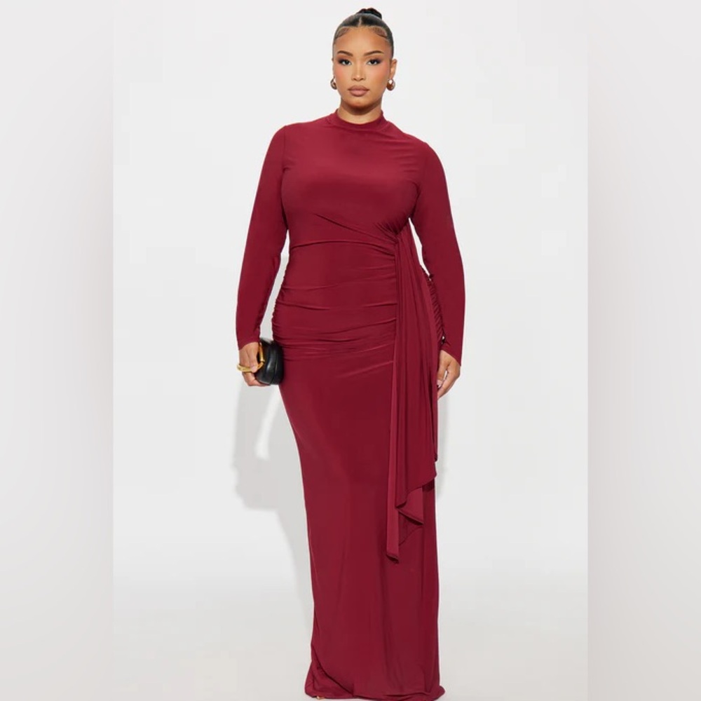 Fashion Nova Ackens Snatched Maxi Dress in Burgundy